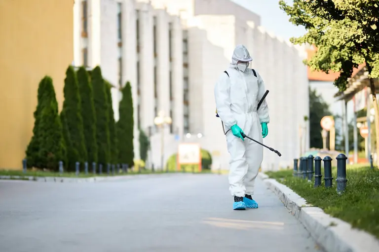 Pest control technician working outdoors in Saudi Arabia